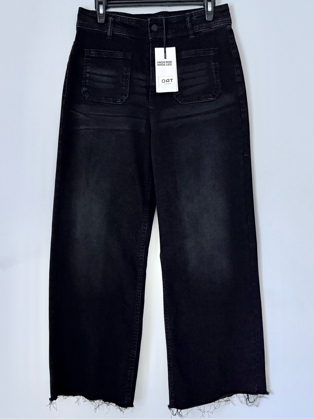 Oat New York Black High-Rise Wide-Leg Raw Hem Jeans